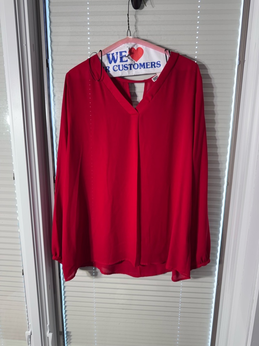Pleione Red V-Neck Long Sleeve Blouse